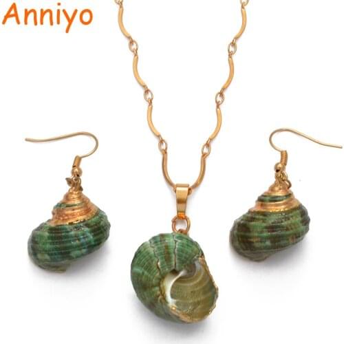 Anniyo Light Gold/Real Shell Pendant & Earrings Women,Papua New Guinea Jewelry(Real shell the color/size cannot the same #109806
