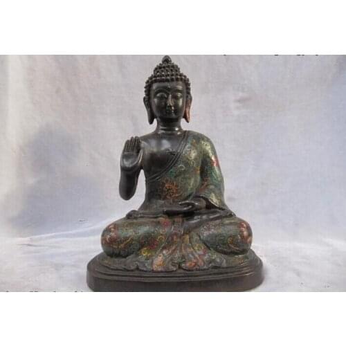 USPS to USA S0552 11"Tibet Folk temple 100% Pure Bronze cloisonne Amitabha Sakyamuni Buddha Statue