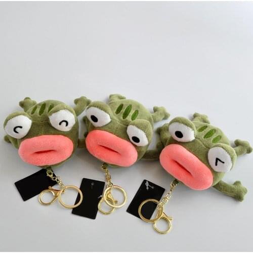 Funny Big Mouth Frog Plush Doll Hanging Bag Pendant Keychain Ring Key Holder Keychain Keyring Women Car Bag Pendant Belt Trinket