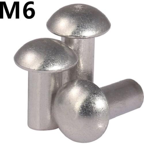 100pcs/lot M6x12/16/20/25/30mm GB867 Aluminum Solid Round Head Rivet Alloy Self-plugging Rivet