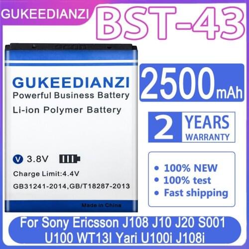 GUKEEDIANZI Replacement Battery BST-43 2500mAh For Sony Ericsson J108 J10 J20 S001 U100 WT13I Yari U100i J108i BST 43