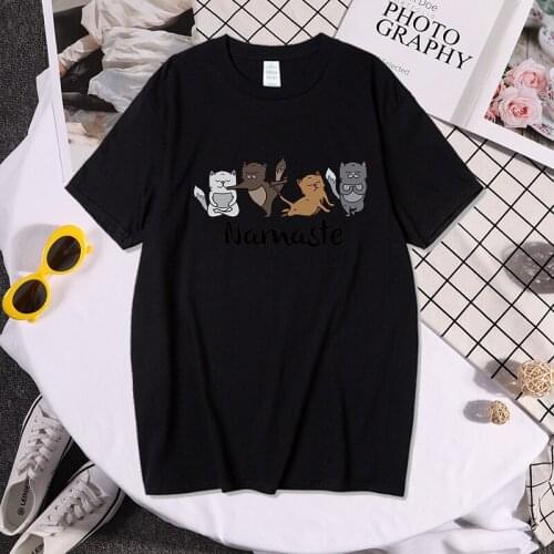 Fuuny Cats Namaste Women Summer Ulzzang T Shirts Camisetas De Mujer Sleeve Tee Shirt Oversized Tshirts Tops