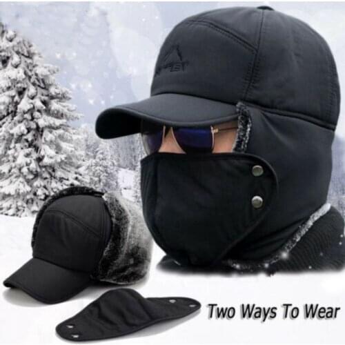 Winter Thermal Bomber Hats Men Women Fashion Ear Protection Face Windproof Ski Cap Velvet Thicken Hiking Caps