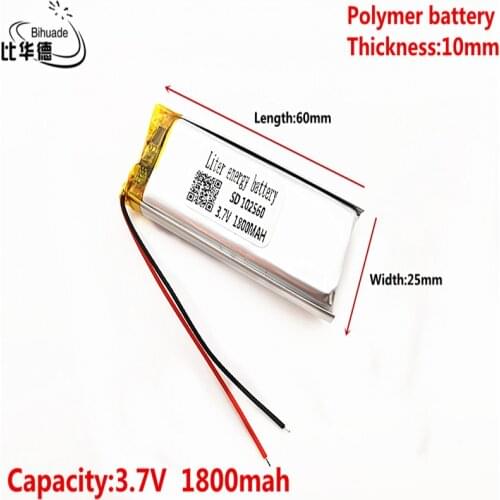 3.7V 1800mAh 102560 Lithium Polymer Li-Po li ion Rechargeable Battery cells For Mp3 MP4 MP5 GPS PSP mobile bluetooth