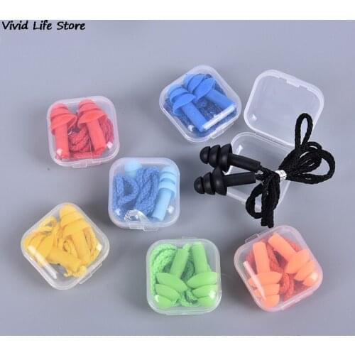 2pcs Soft Anti-Noise Ear Plug Waterproof Swimming Silicone Swim Earplugs For Adult Children Swimmers Diving With Rope 2pcs