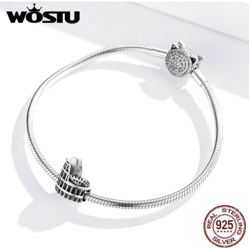 WOSTU 925 Sterling Silver Colosseum DIY fine beads Fit Original Pandora Charm Bracelet Jewelry making