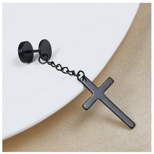 1 Piece Punk Gothic 316L Stainless Steel Stud Earring Cross Round Fake Ear Taper Dumbbell Fashion Women Men Rock Party Jewelry