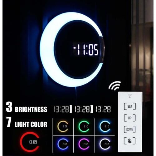 Meigar 3D Wall Clock LED Digital Table Clock Alarm Mirror Hollow Wall Clock Modern Design Nightlight Home Living Room Decoration