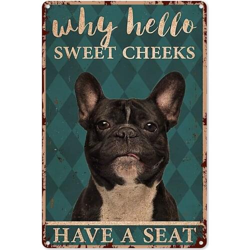 Bathroom Decor for Have A Seat French Bulldog Toilet Tin Sign Funny Wall Art Metal Poster for Kitchen Home Man Cave 12x8 Inch