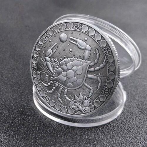 Twelve Constellation Zodiac Silver Commemorative Coins Cancer Tarot Wishing Sun God Lucky Love Medals Euro Astrology Souvenir