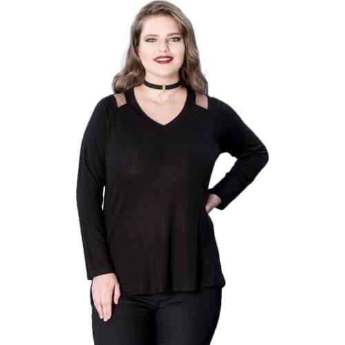Hanezza Plus Size Shoulder Tulle Detailed Bluz