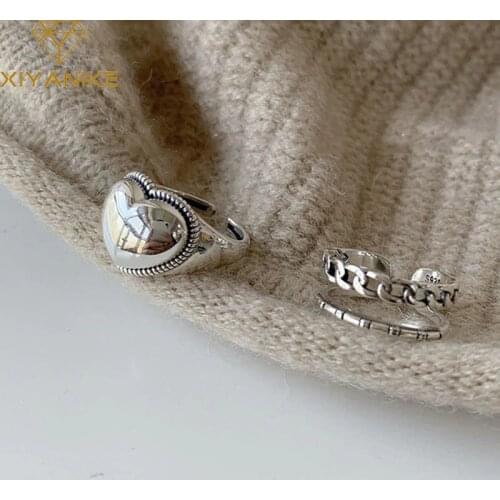 XIYANIKE Prevent Allergy 925 Sterling Silver Rings Vintage Simple Love Chain Finger Jewelry for Women Couple Party Accessories