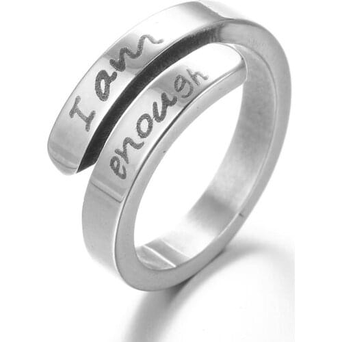 Stainless Steel Awareness Ring Suicide Depression Awareness Pause Ring I Am Enough Inspiration Jewelry Twist Adjustable Ring