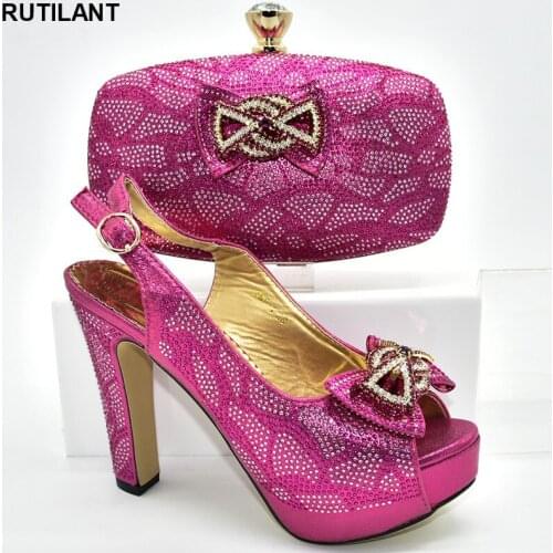 New Arrival Decorated with Rhinestone African Shoe and Bag Set Italy Shoes Bag Women Italian African Party Pumps Shoes and Bag