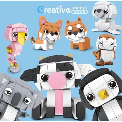 Building Blocks Animal Series Cat Dog Penguin Koala Cow Flamingo Sea Lion Owl Block Bricks Classic Model Sets Movie Toy
