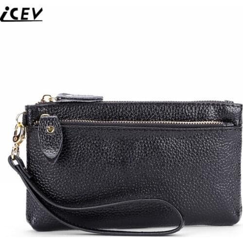 ICEV casual cow leather mini coin purse women wristlets phone pocket bag genuine leather wallets day clutch zipper card holder