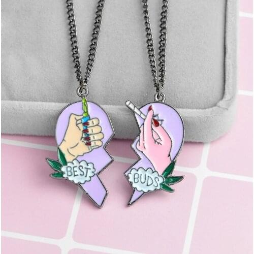 European and American Creative Two-petal Love Cigarette Lighter Alloy Drop Oil Pendant Necklace Broken Heart Pendant Necklace