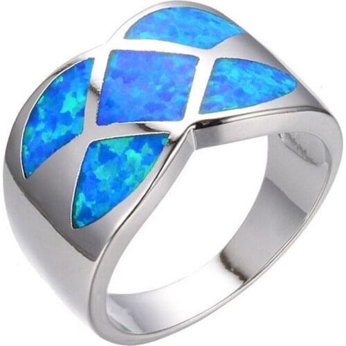 Hot Sale Unique Design Fashion Retro Geometric Square Blue Rings Women Wedding Birthday Christmas Party Jewelry Gifts