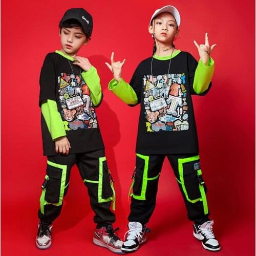 Fashion Hip Hop Dance Costumes For Kids Children Loose Hiphop Suit Boys Girls Rave Clothes Jazz Street Dance Outfits DQS6778