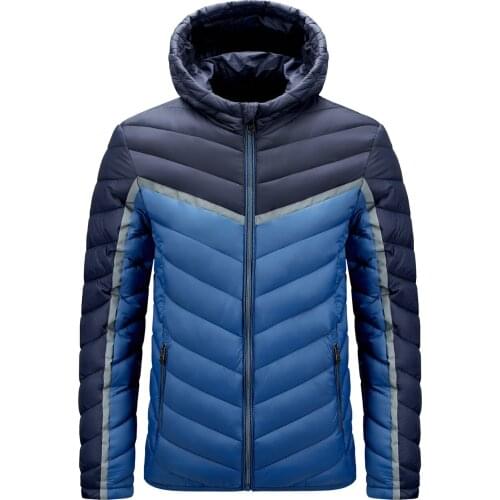 Mens Hooded Cotton-padded Jacket Contrast Patchwork Thick Padded Zipper Cardigan Simplicity Casual Fashion Trend Jacket Coat