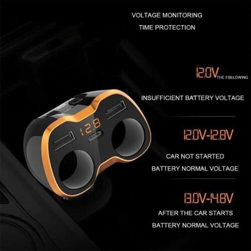 Outlet Car Accessories USB Car Charger Cigarette Lighter Splitter Adapter 2 Socket Type C 4.8A Multi Power