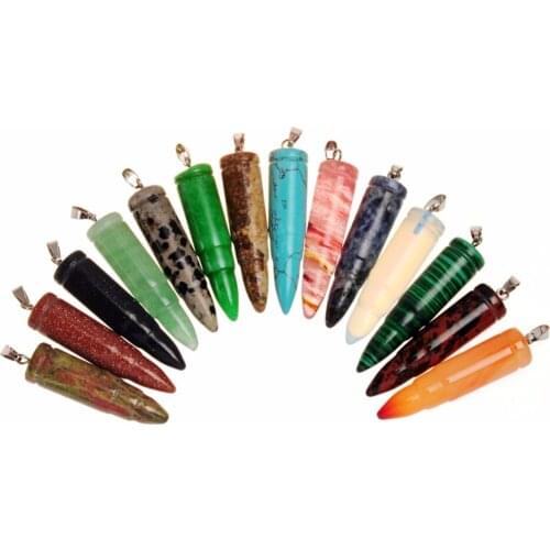 Natural Gem Stone Jewelry Bullet Shape Hexagonal Pointed Reiki Chakra Crystal Stone DIY Beads Charm Pendant 10Pcs/Lot Whoelsale