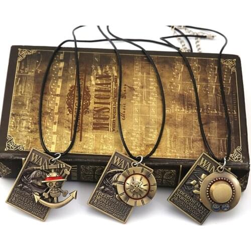 New Anime One Piece Necklace Luff Figure Order For Arrest Warrant Badge Copper Leather Chain Hat Match Double Trinket Gift