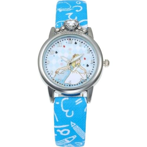 New Cartoon Children Cinderella Watch Fashion Girl Kids Student diamond Leather Analog Wristwatches Lovely Pink watch Relojes