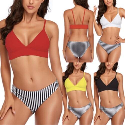 New Bikini Set 2021 Soild Striped Beachwear Women Swimwear Push Up Swimsuit Female Bathing Suit Bikini Girls Pool Swimming Suit