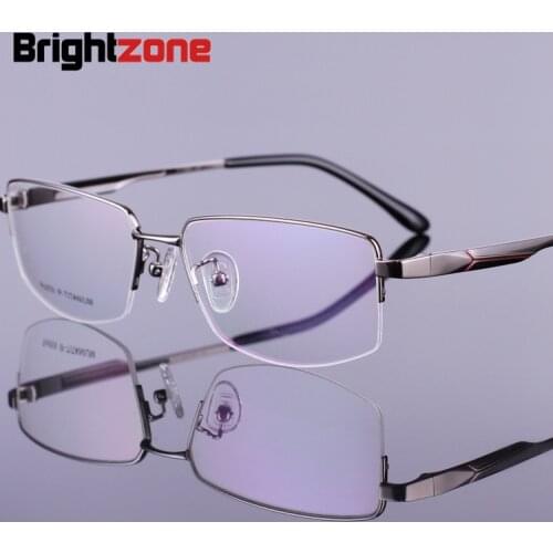 Rx-able Myopia Half RIm Spectacle Male Thick-Leg Pure Titanium IP Electroplate Optical Eye Glasses Eyeglasses Frame 56-17-140mm