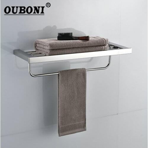 OUBONI Nickel Brushed Bathroom Folding Wall Mounted Bathroom Towel Rail Holder Storage Rack Shelf Bar Hanger towel rack