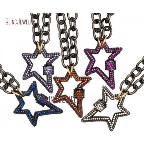 Stoned StarLock Zircon Micro Paved Screw Clasp Star Lock Charmholder Necklace NM30947