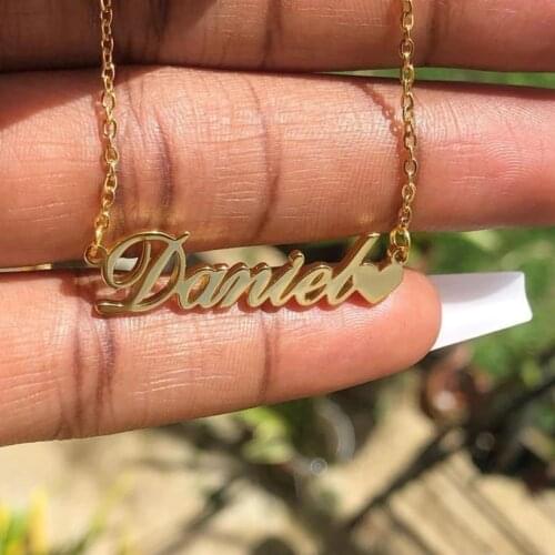 Stainless Steel Jewelry Personalized Name Necklace Heart Charm Statement Choker Necklaces Women Custom Bijoux Friendship Gift