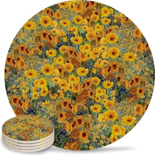 Sunflowers Placemats for Table Coffee Kitchen Accessories Table Decor Ceramic Coasters