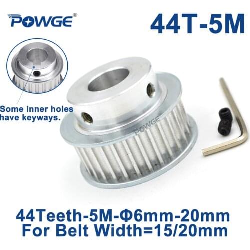 POWGE Arc 44 Teeth HTD5M Synchronous Pulley Bore 8/10/12/14/15/17/19/20/22/25mm for Width 15/20mm HTD 5M Timing Belt 44T 44Teeth
