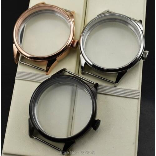 Polished Stainless see-through 42mm black/Golden mineral glass watchcase Fit 6497-6498 Mechanical Hand Wind Movement hardened