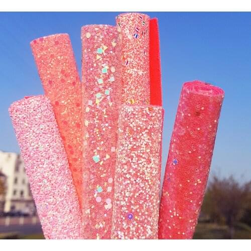 QIBUMAY A4size Pink PU Leather Sheets Christmas Chunky Glitter Fabric For Bow Supplies Material DIY Hairbow Earring Accessories