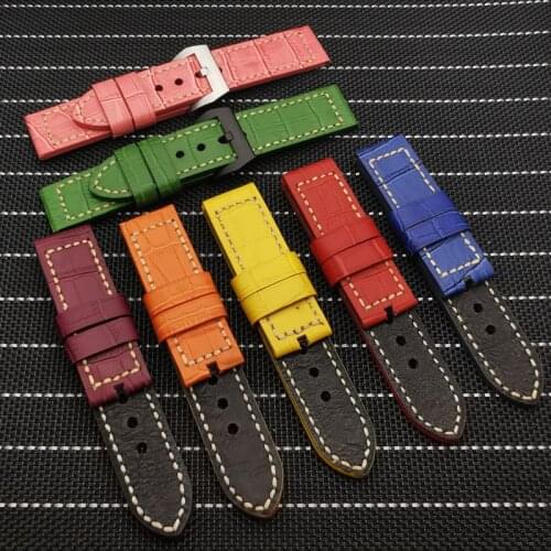 Top quality 24mm Italy Genuine Leather Watch Band for Panerai Luminor Radiomir Stainless Steel Buckle Watchband Wrist Strap