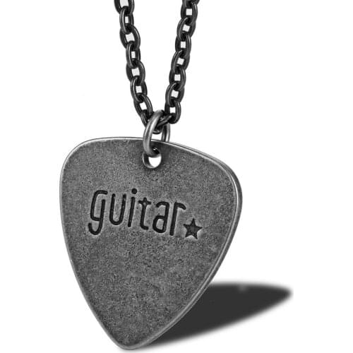 Retro Guitar Paddles Pendant Necklace for Men Woman Vintage Stainless Steel Music Necklaces Jewelry 24Inch Chain