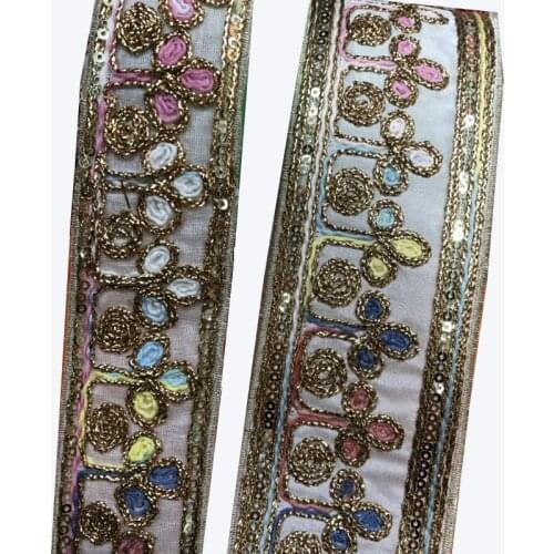 Wide about4.5-6.5cm 10yards/lot cotton Woven Jacquard Ribbon embroider with Sequins Trims Quilt Accessories LS-0125