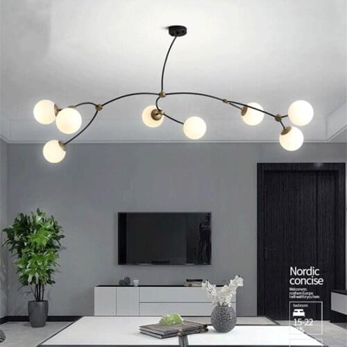 Nordic Art Branch Geometrical Led Chandelier Creative Molecular Glass Ball Bedroom Bar Restaurant Decor Hanging Light Fixtures