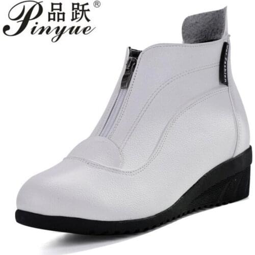 Women Plus Size 34-42 Retro Leather Ankle Zipper Womens Boots Casual Round Toe Low-Heele Non-Slip Roman Short Botas Mujer