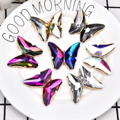 New 2pcs Glass Rhinestone Butterfly Brooch Crystal Wedding Dress Decoration Sewing For Clothes/Shoes/Bags Strass 4.6*4.5cm DIY