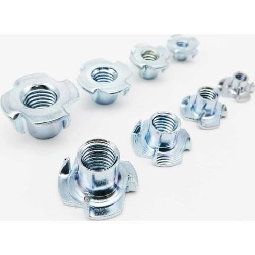 20pc Wood Insert T Nut M4 M5 M6 M8 M10 Carbon Steel Four Claws Nut Speaker Blind Pronged Furniture Board Inlaid Nut Galvanized
