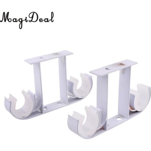 2x Aluminium Alloy Curtain Rod Pole Wall Brackets Hook Holder Double Rod