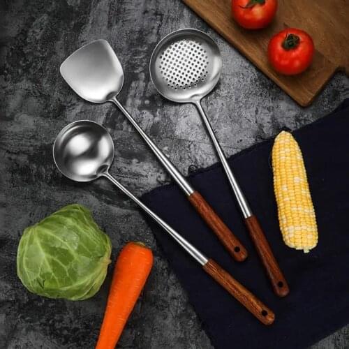 3Pcs Wok Spatula Spoon Skimmer Ladle Set Durable Stainless Steel Cooking Utensil E56E