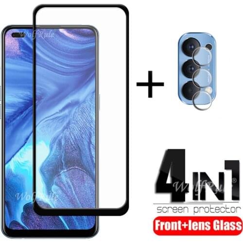4-in-1 For OPPO Reno 4 4G Glass For OPPO Reno 4 4G Tempered Glass Full Glue Screen Protector For OPPO Reno 4 4G Lens Glass 6.44"
