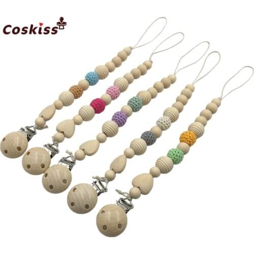 5pcs Neutral color baby Pacifier Clip Holder with beech Animal Shaped Pendant Dummy holder Crochet beads new-born gift