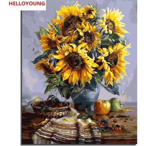 Frameless Yellow Sunflower Diy Digital Painting By Number Acrylic Picture Modern Wall Art Hand Painted Oil Painting Home Decor
