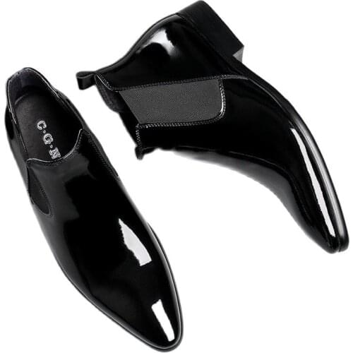 Spiky Martin boots, high-heeled boots, mid-heeled fashionable patent leather, mens boots